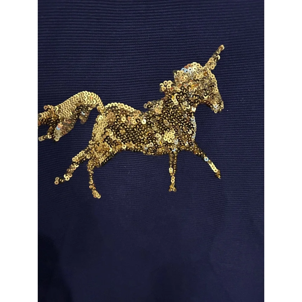 Gymboree Girls Navy Blue Sequin Unicorn Shift Dress Gold Zipper Pockets 10 k7072